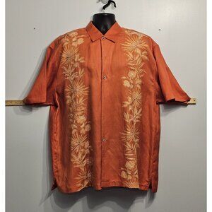 Tommy Bahama Orange Floral Shirt, XL Silk Linen Blend